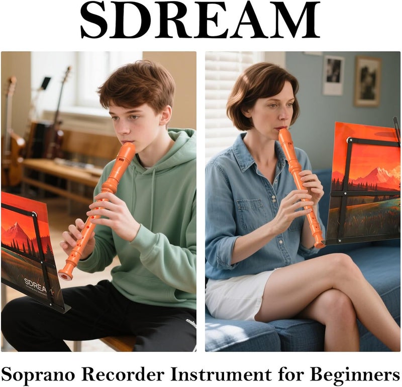 SDREAM Soprano Recorder Instrument for Kids and Adults - Beginner 8 Hole German Fingering Recorder Flute With Cleaning Rod, Packing Bag and Sheet Music (Orange) - Image 3